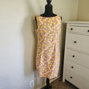 90s Floral Sleeveless Dress - Yellow and Pink